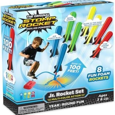 Stomp Rocket Jr Multi-Color Rocket Launcher for Kids, 8 Rockets - Fun Outdoor Kids Gifts for Boys & Girls - STEM Toy Foam Blaster Set Soars Up to 100 Feet - Ages 3 & Up