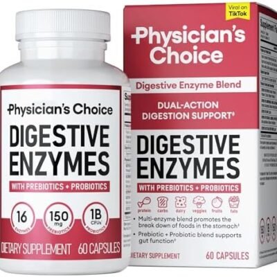 Physician's CHOICE Digestive Enzymes - Multi Enzymes, Organic Prebiotics & Probiotics for Digestive Health & Gut Health - for Meal Time Discomfort Relief & Bloating - Dual Action Approach - 60 CT