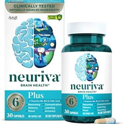 NEURIVA Plus Brain Supplement for Memory and Focus Clinically Tested Nootropics for Concentration for Mental Clarity, Cognitive Enhancement Vitamins B6, B12, Phosphatidylserine 30 Capsules