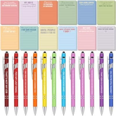 Geyee 24 Pcs Sarcastic Notepads with Sayings Pens Funny Sticky Notes for Adults 3 x 4 Inch to Do List Funny Notepads for Coworker Gifts(Sarcastic)