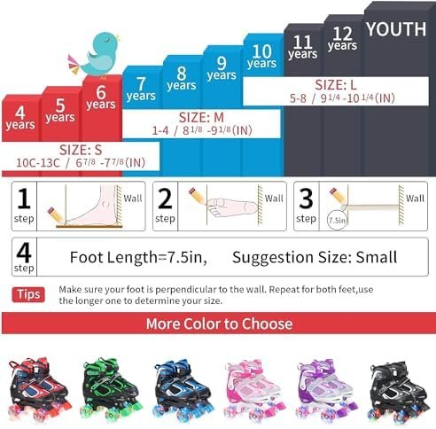 Nattork Kids Roller Skates for Boys Girls Kids, 4 Sizes Adjustable Quad Skates with All Light up Wheels - Birthday Gift for Indoor Outdoor Sports - Image 5