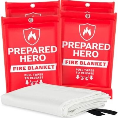 Prepared Hero Emergency Fire Blanket - 4 Pack - Fire Suppression Blanket for Kitchen, 40” x 40” Fire Blanket for Home, Fiberglass Fire Blanket