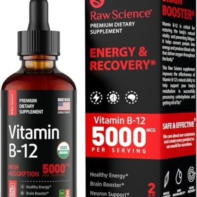 Vitamin B12 Liquid Drops Sublingual 5000mcg, Methyl & Methylcobalamin Supplements for Women and Men, Mood & Energy Booster, Methylated B 12 for Metabolism & Health Support, Maximum Absorption Formula