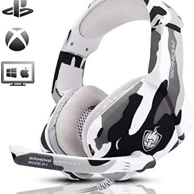PHOINIKAS Gaming Headset for PS4, Xbox One, PC, Laptop, Mac, Nintendo Switch, 3.5MM PS4 Stereo Headset Over Ear Headphones with Noise-Cancelling Mic, Bass Surround - Camo