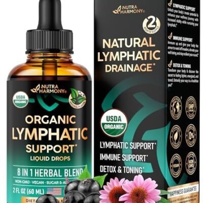USDA Organic Lymphatic Drainage Supplement - Echinacea | Elderberry | Dandelion | Rosehip | Cleavers | Calendula | Burdock - Made in USA - Lymph System Drops - Immune Support, Cleanse & Detox, 2 fl oz