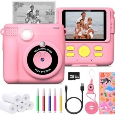 Kids Camera Instant Print for Toddler Girls Boys Aged 3-12, 1080P HD Video Digital Camera for Kids with Print Paper - 32GB SD & Accesories - Christmas Birthday Gifts for Girls and Boys (Pink)