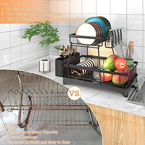 Godboat Dish Drying Rack, 2-Tier Dish Racks for Kitchen Counter, Dish Rack with Drainboard & Mat, Dish Drainer with Knife, Fork & Cup Rack, Gifts for Women, Mothers Day, Cool Stuff & Kitchen Gadgets - Image 5