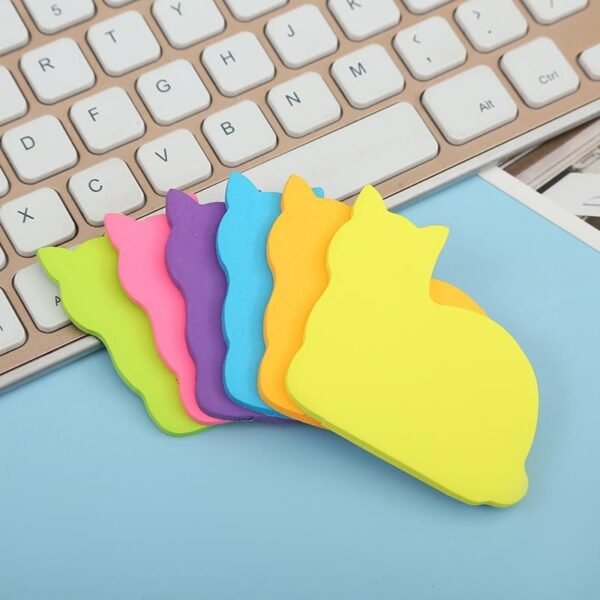 Cute Cat Sticky Notes, 6Pack 6 Bright Color Kawaii Sticky Notes for Cats Lover (6 Colors Shape 2) - Image 2