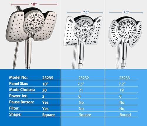 Nickel 2.5GPM Shower Head with Handheld High Pressure: 10” Rainfall Shower Head & HandHeld Shower Head, 10 Spray Settings Detachable Shower Head with ON/OFF Switch and 15-Stage Filter - Image 6