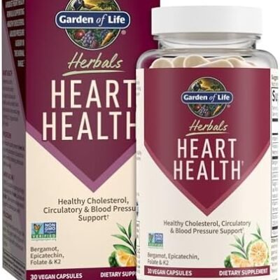 Garden of Life Herbals Heart Health Supplement with Folate, Bergamot, Green Tea & Vitamin E & K for Cholesterol, Circulatory & Blood Pressure Support, Non-GMO, Gluten-Free, Citrus Flavor, 30 Servings