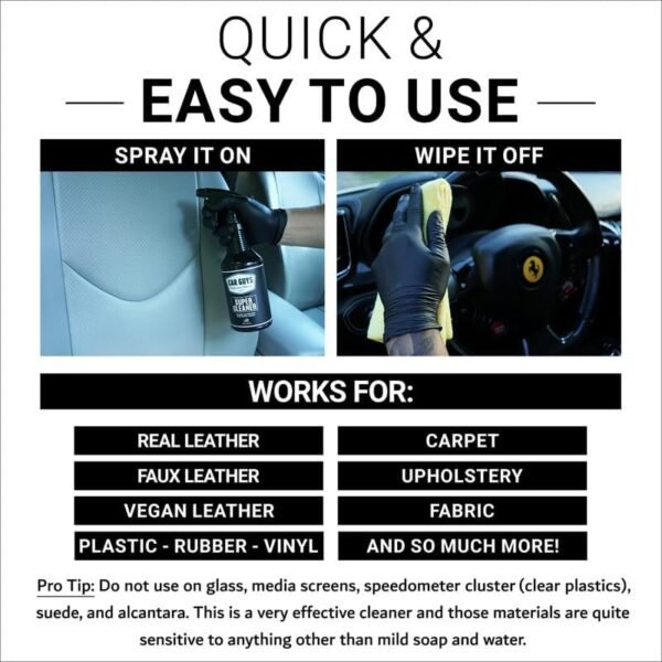 CAR GUYS Super Cleaner | Effective Car Interior Cleaner | Leather Car Seat Cleaner | Stain Remover for Carpet, Upholstery, Fabric, and Much More! | 18 Oz Kit - Image 3