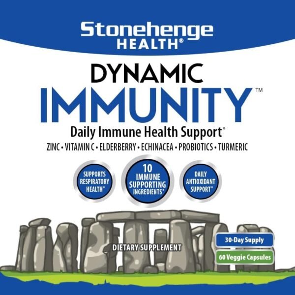 Stonehenge Health Dynamic Immunity Daily Supplement 10-in-1 Immune Boosters Zinc, Elderberry, Echinacea, Vitamin C & Probiotic L. Acidophilus – Supports Immune System & Respiratory Health, 60 Capsules - Image 2