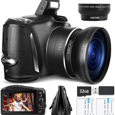 Digital Camera Compact Vlogging Camera, 4K 48MP Camera for Photography with 2 Batteries,32GB SD Card, 16x Digital Zoom, 3.0 inch Screen,Camera for Beginners（LK SD）