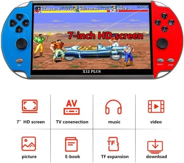 FAITDER-X12 Plus 7-inch HD Screen Linux System Handheld Portable Video Game Console, 10000+ Free Games，Dual Joystick Nostalgic Arcade Video Game Machine 16GB ROM, Games Children's Gifts(Red & Blue) - Image 4