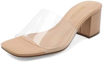 DREAM PAIRS Women's Square Open Toe Heels Sandals Low Block Chunky Heeled Sandals Slide Sandals Slip on Comfortable Casual Pumps Shoes