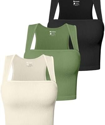 OQQ Women's 3 Piece Tank Tops Strappy Sleeveless Square Neck Stretch Tee Shirts Crop Camis