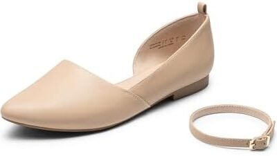 DREAM PAIRS Women's Dressy Flats, Comfortable Pointed Toe Business Casual Shoes with Detachable Ankle Strap