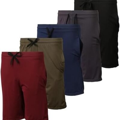 Real Essentials 5-Pack Youth Dry-Fit Active Athletic Basketball Gym Shorts with Pockets Boys & Girls