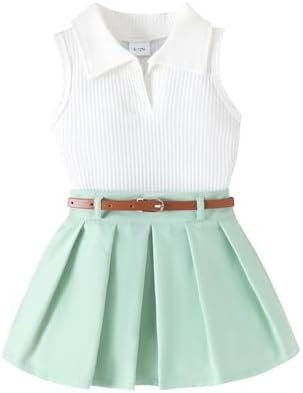 Fernvia Toddler Baby Girl Summer Clothes 1T 2T 3T 4T Ribbed Knit Tops Mini Skirts Set 2Pcs Outfits