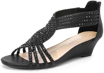 DREAM PAIRS Women's Wedge Sandals, Comfortable Open Toe Rhinestone Shoes for Party, Wedding, and Fashion Dress