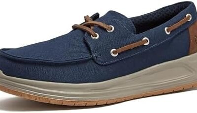 Lands' End Canvas Boat Shoes Men, Deck Shoes Mens Boat Shoes Slip Ons - Navy Blue, Tan Brown or Grey Mens Casual Shoes, Size 8-13