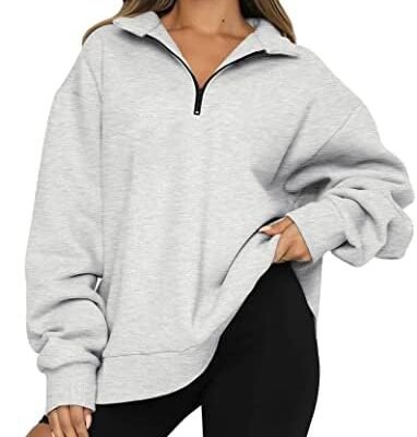 EFAN Womens Oversized Half Zip Pullover Long Sleeve Sweatshirt Quarter Zip Trendy Hoodie Outfits Teen Girls Fall Y2K Clothes