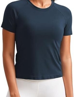 CRZ YOGA Seamless Short Sleeve Shirts for Women Breathable Running Workout Tops Athletic Gym Yoga Basic T-Shirts