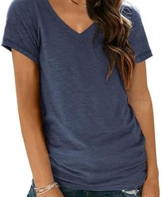 AUTOMET T Shirts Short Sleeve V Neck Tees for Women Fashion Tops Trendy Lightweight Soft Casual Summer Outfits Clothes 2024
