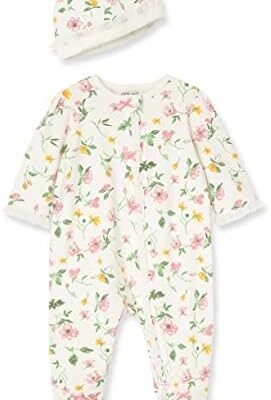 Little Me Baby Girls' 100% Cotton Scratch Free Tag 2-Piece Sleeper Footie and Cap Set