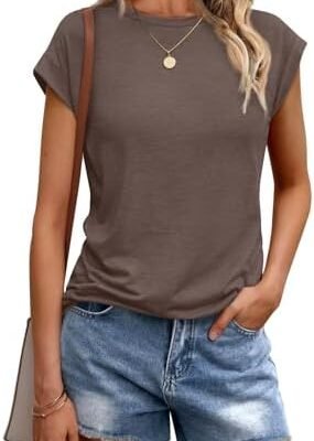 AUTOMET Womens Tops Casual Dressy Basic T Shirts Loose Fit Crewneck Cap Sleeve Tee Summer Outfits 2024