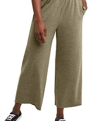 Hanes Women's Originals Wide Leg Crop Pants, Retro Lightweight French Terry Pants, 25"