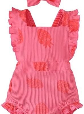 Fullfamous Baby Girl Ruffled Jumpsuit and Headband Set