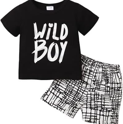Kucnuzki Toddler Baby Boy Clothes Outfits Short Summer Sleeve Letters Printed Shirt Shorts Sets 2PC Little Boy Clothing