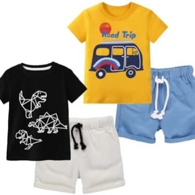 Toddler Boy Summer Clothes Outfits Kids Cotton Short Sleeve Shirt Shorts Set 2-7 Years